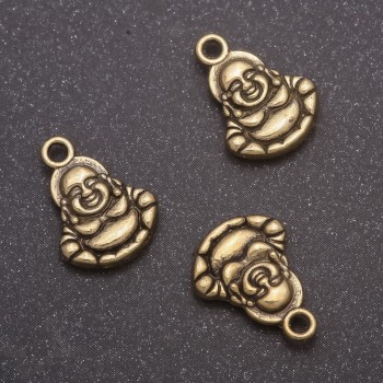 Buddha pendant finding, diameter 14x10 mm, hole diameter 1.5 mm, packaging 20 g +/- 22 pcs