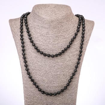 Necklace with artificial agate and black Czech glass, 8 mm faceted beads, 120 cm length
