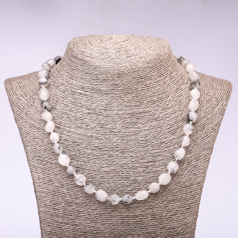 Rutilated quartz necklace with polished finish, 6-8 mm diameter, 48 cm length