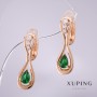Xuping Earrings with Green Stones, 25×8 mm, 18K Gold-Plated
