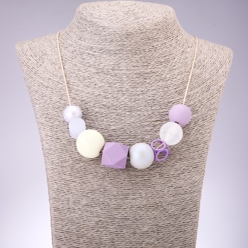 Geometric Necklace with Wooden Beads