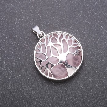 Pendant 'Tree' with Rose Quartz, 27 mm diameter