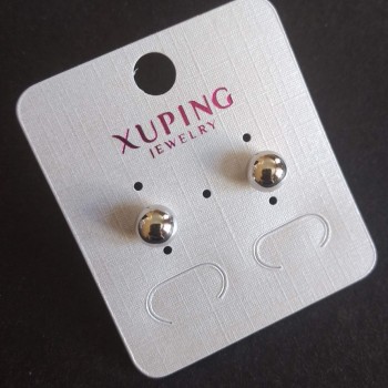 Xuping Ball Stud Earrings - Ball Shape, 7mm Rhodium-Plated