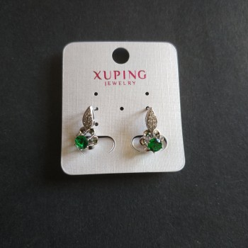 Xuping Earrings with Green Cubic Zirconia 17x13mm Rhodium