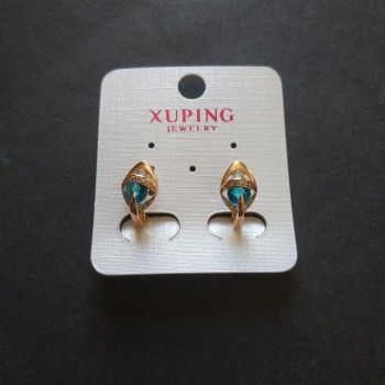 Xuping Earrings with Blue Stones 15x12mm, 18K Gold-Plated