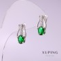 Xuping Earrings with Green Stone 16x8mm Rhodium