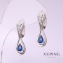 Xuping Earrings with Blue Stone 25x8mm Rhodium-Plated