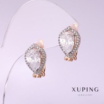 Xuping Earrings with White Stones, 17x10 mm, 18K Gold Plating