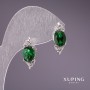 Xuping Earrings with Green Stones 18x7 mm Rhodium