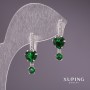 Xuping Earrings with Green Stones 24x8mm Rhodium