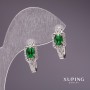 Xuping Earrings with Green Stones 28x8mm Rhodium-Plated