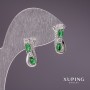 Xuping Earrings with Green Stones 16x7mm, Rhodium-Plated