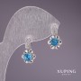 Xuping Earrings with Blue Stones, 17x10 mm, Rhodium