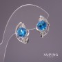 Xuping Earrings with Blue Stones 17x11mm Rhodium