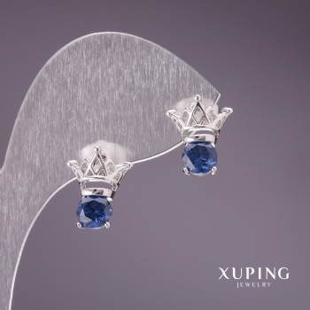 Xuping Earrings with Blue Stones 12x13mm Rhodium-Plated