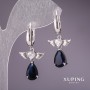 Earrings Xuping with Blue Stones 35x17mm Rhodium