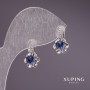 Xuping earrings with blue stones, 17x9 mm, rhodium-plated