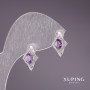 Xuping Earrings with Lilac Stones, 15x10 mm, Rhodium