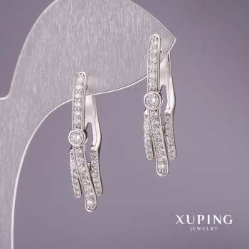 Xuping Earrings with White Crystals 31x7mm Rhodium