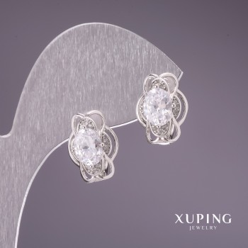 Xuping Rhodium-plated Earrings with White Stones, 15x11 mm