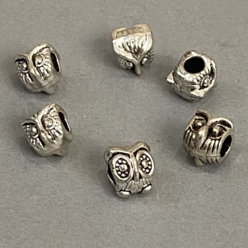 Bead Charm Pandora Owl Light Gray Metal d1-10 mm, d2-5 mm, pack of 7