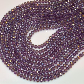 Beads Czech Crystal, transparent light purple with a gasoline finish 'rondelle', diameter 6x4mm, on a thread, length 40cm