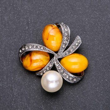 Brooch 'Amber' 45x45mm Gray Metal