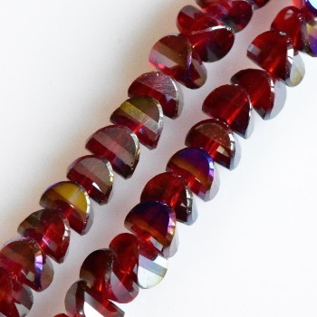 Crystal beads in Swarovski style, dark red ruby with blue coating, 6x4 mm diameter, 50 cm cord