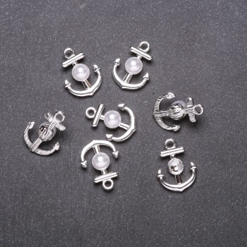 Anchor Pendant Findings, 14mm diameter, 18mm length, white metal, packaging 7 pcs