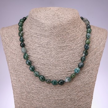 Faceted Moss Agate Beads Necklace, diameter 8-10 mm, length 46 cm