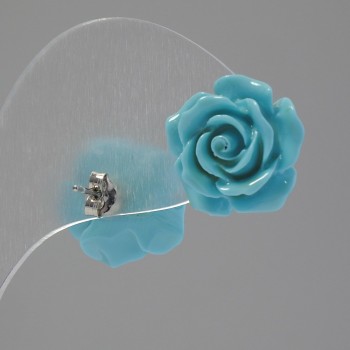 Stud earrings 'Rose mini-1.5' red polymer clay, silver-tone metal, ≈15mm