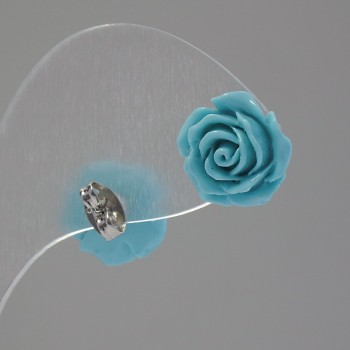 Earrings 'studs' "Rose mini-1.7" blue polymer clay, silver-tone metal bases about 17mm