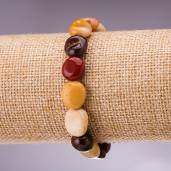 Mookaite Jasper Bracelet, tumbled beads, 12x10 mm diameter, 18 cm length on elastic