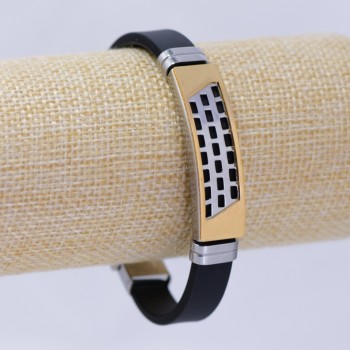 Rubber bracelet with steel plate, thickness 10 mm, length 21 cm