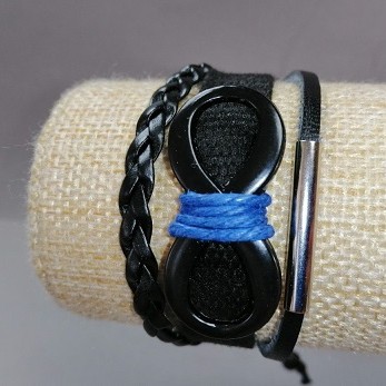 Kids' bracelet 'Infinity' black with adjustable drawstring