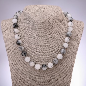 Rutile quartz necklace of natural stone quartz 'Hairy' rutile, smooth beads, 12 mm diameter, 48 cm length