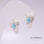Xuping Rhodium-Plated Earrings with Blue Stones and White Rhinestones, 11x17 mm