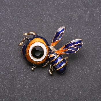 Bee Brooch Blue-Yellow Enamel on Yellow Metal 34x36 mm