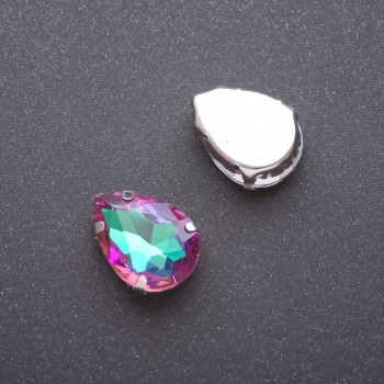 Price per pack / 10 pcs. Sew-on crystal in cap, drop shape, 13×18 mm, raspberry-green