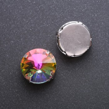 Pack of 10 Rivoli sew-on crystals in cap setting, round 18mm, green-yellow