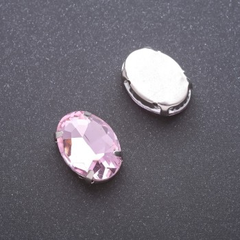 Price per pack / 10 pcs. Pink sew-on crystal in oval prong setting 13×18 mm