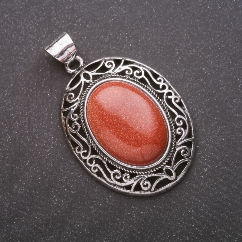Pendant with synthetic Aventurine stone 'Golden Sand' in antique setting 33x40x52 mm