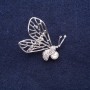 Butterfly Brooch with White Crystals in Swarovski Style, 30×28 mm, White Metal