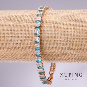 Xuping Bracelet with Blue and White Stones, 6.5 mm Thick, 17-19 cm Length, Gold-Plated with Extension Chain