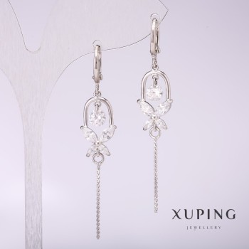 Xuping Earrings with White Stones 55×10 mm Rhodium