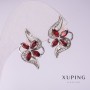 Xuping Earrings with Red Stones, 10x24 mm Rhodium