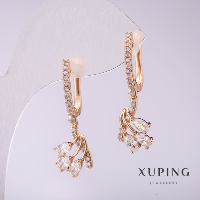 Xuping Earrings with White Stones 32x12mm Gold Plated