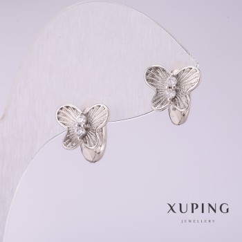 Earrings Xuping 'Butterflies' with white crystals 10x10 mm rhodium