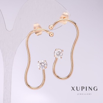 Xuping Earrings with White Stones, 41×20 mm, Gold Plated