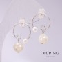 Xuping Hoop Earrings with Mother-of-Pearl Beads, 17x23 mm, Rhodium